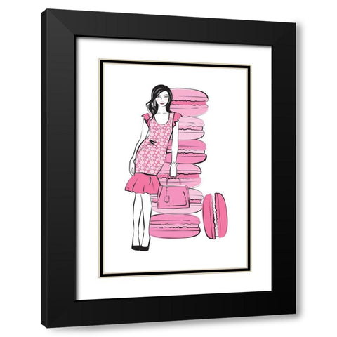 Pink Macaron Girl Black Modern Wood Framed Art Print with Double Matting by Pavlova, Martina
