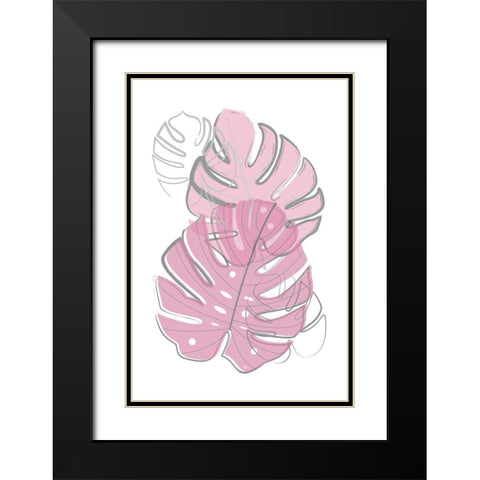 Pink Leaves Black Modern Wood Framed Art Print with Double Matting by Pavlova, Martina