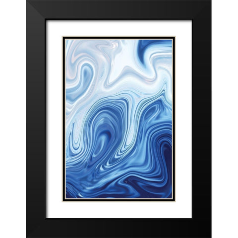 Blue Marble Black Modern Wood Framed Art Print with Double Matting by Pavlova, Martina