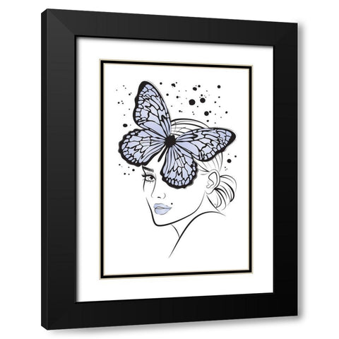 Lady Butterfly Blue Black Modern Wood Framed Art Print with Double Matting by Pavlova, Martina