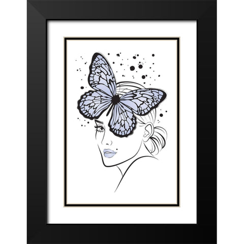 Lady Butterfly Blue Black Modern Wood Framed Art Print with Double Matting by Pavlova, Martina