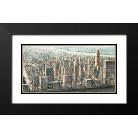 City View of Manhattan Black Modern Wood Framed Art Print with Double Matting by Daniels, Matthew