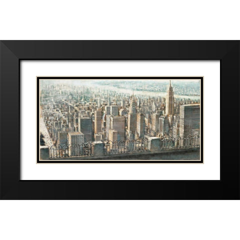 City View of Manhattan Black Modern Wood Framed Art Print with Double Matting by Daniels, Matthew