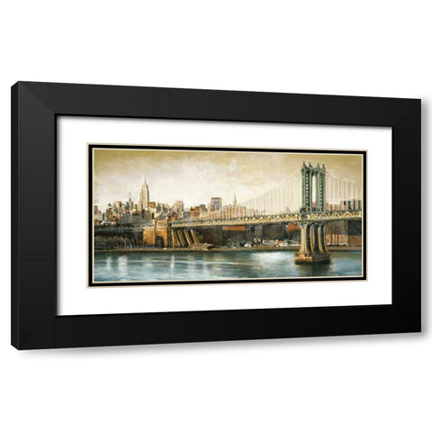 Manhattan Bridge View Black Modern Wood Framed Art Print with Double Matting by Daniels, Matthew