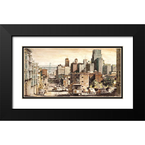 San Francisco View to Bay Bridge Black Modern Wood Framed Art Print with Double Matting by Daniels, Matthew