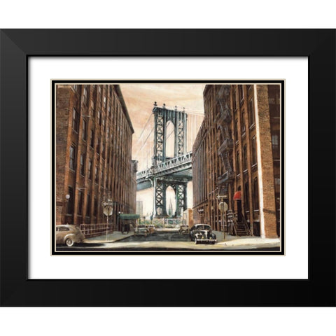 View to the Manhattan Bridge Black Modern Wood Framed Art Print with Double Matting by Daniels, Matthew