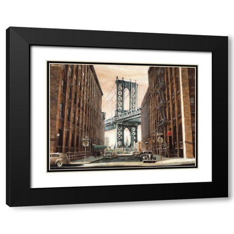 View to the Manhattan Bridge Black Modern Wood Framed Art Print with Double Matting by Daniels, Matthew