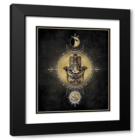 Hamsa Hand Celestial Black Modern Wood Framed Art Print with Double Matting by Jeffries, Oliver