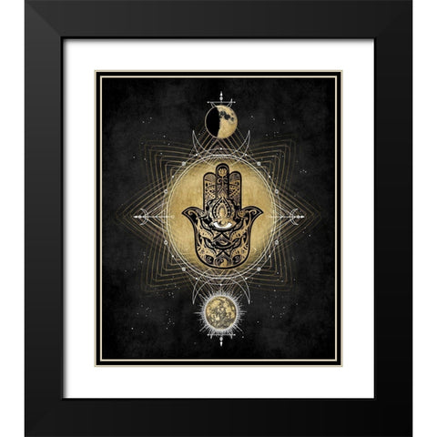 Hamsa Hand Celestial Black Modern Wood Framed Art Print with Double Matting by Jeffries, Oliver