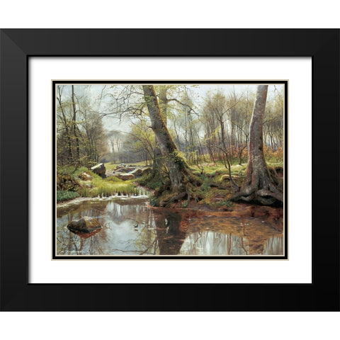 A Woodland Spring Black Modern Wood Framed Art Print with Double Matting by Monsted, Peder