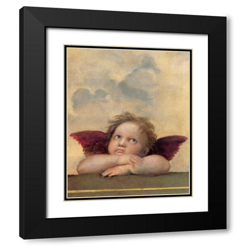 Angelo II - Madonna Sistina Black Modern Wood Framed Art Print with Double Matting by Sanzio, Raffaello