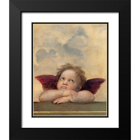 Angelo II - Madonna Sistina Black Modern Wood Framed Art Print with Double Matting by Sanzio, Raffaello