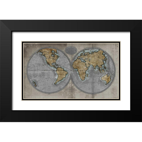 Map of the World Black Modern Wood Framed Art Print with Double Matting by Brennan, Russell