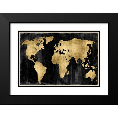 The World - Gold on Black Black Modern Wood Framed Art Print with Double Matting by Brennan, Russell