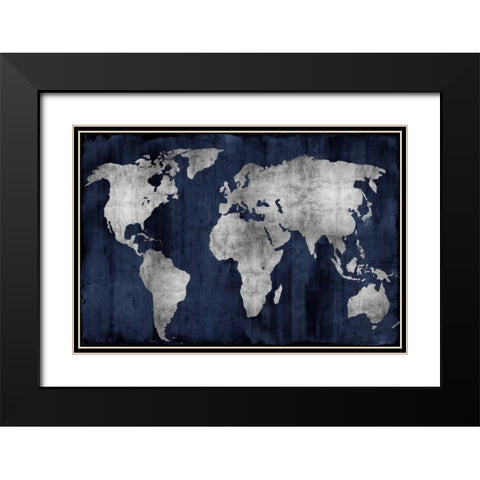 The World - Silver on Blue Black Modern Wood Framed Art Print with Double Matting by Brennan, Russell