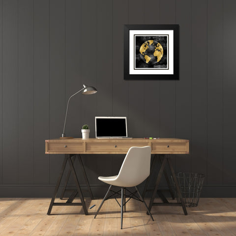 The Globe Gold on Black Black Modern Wood Framed Art Print with Double Matting by Brennan, Russell