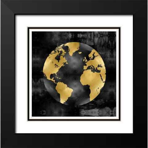 The Globe Gold on Black Black Modern Wood Framed Art Print with Double Matting by Brennan, Russell