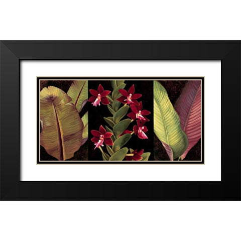 Red Orchids and Palm Leaves Black Modern Wood Framed Art Print with Double Matting by Jimenez, Rodolfo