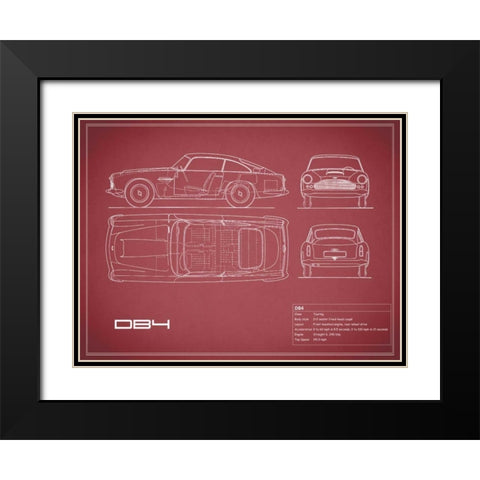 Aston DB4 -Maroon Black Modern Wood Framed Art Print with Double Matting by Rogan, Mark