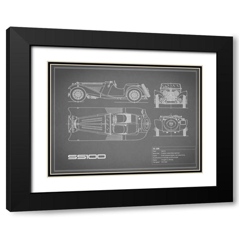 Jaguar SS-100-Grey Black Modern Wood Framed Art Print with Double Matting by Rogan, Mark