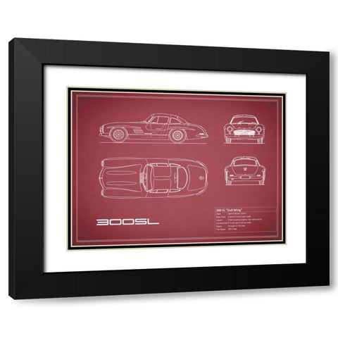 Mercedes 300SL Gullwing-Maroon Black Modern Wood Framed Art Print with Double Matting by Rogan, Mark