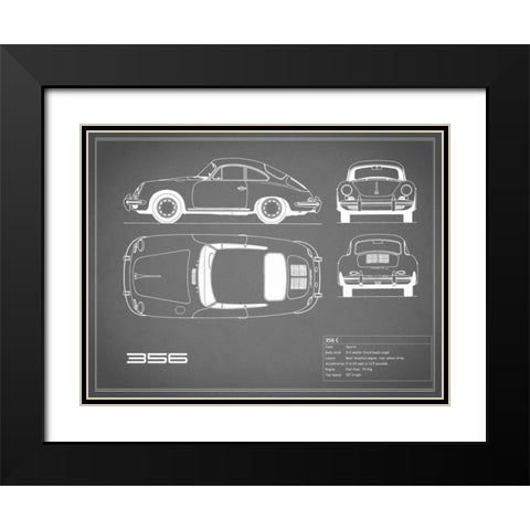 Porsche 356C-Grey Black Modern Wood Framed Art Print with Double Matting by Rogan, Mark