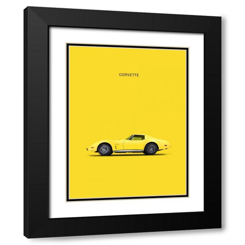 Chev Corvette Yellow Black Modern Wood Framed Art Print with Double Matting by Rogan, Mark