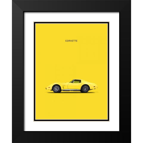 Chev Corvette Yellow Black Modern Wood Framed Art Print with Double Matting by Rogan, Mark