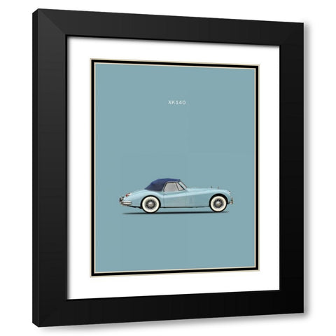 Jaguar XK140 Blue Black Modern Wood Framed Art Print with Double Matting by Rogan, Mark