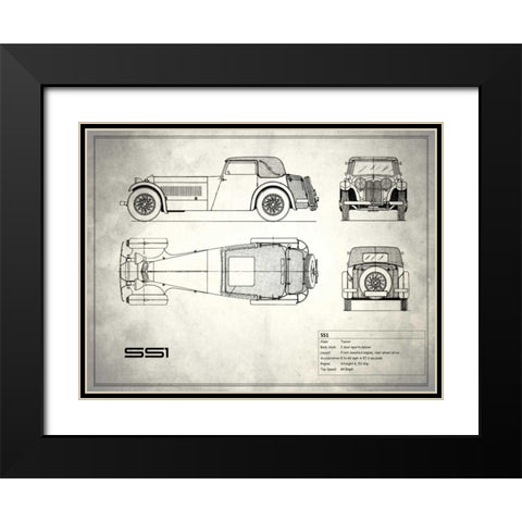 Jaguar SS-100 White Black Modern Wood Framed Art Print with Double Matting by Rogan, Mark