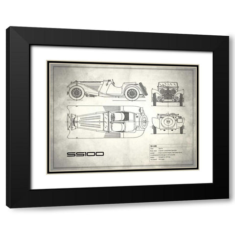 Jaguar SS1 White Black Modern Wood Framed Art Print with Double Matting by Rogan, Mark