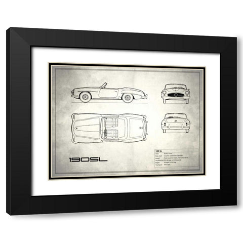Mercedes 190-SL White Black Modern Wood Framed Art Print with Double Matting by Rogan, Mark