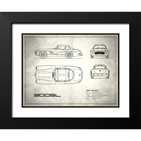 Mercedes 300SL Gullwing White Black Modern Wood Framed Art Print with Double Matting by Rogan, Mark