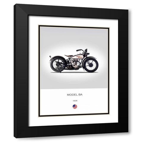 Harley Davidson Model BA 1928 Black Modern Wood Framed Art Print with Double Matting by Rogan, Mark