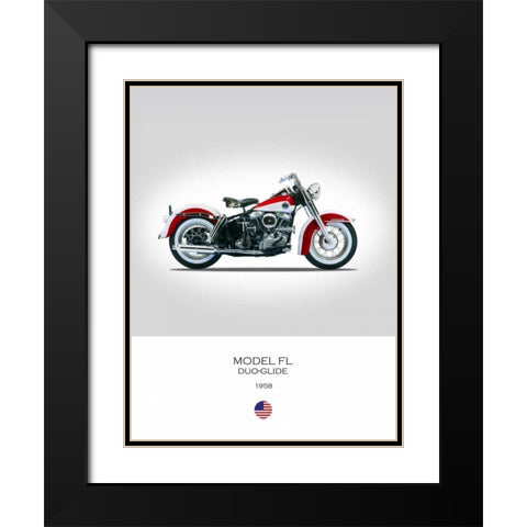 Harley Davidson Model FL Duo G Black Modern Wood Framed Art Print with Double Matting by Rogan, Mark