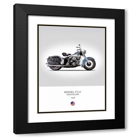 HD Model FLH Duo Glide 1958 Black Modern Wood Framed Art Print with Double Matting by Rogan, Mark