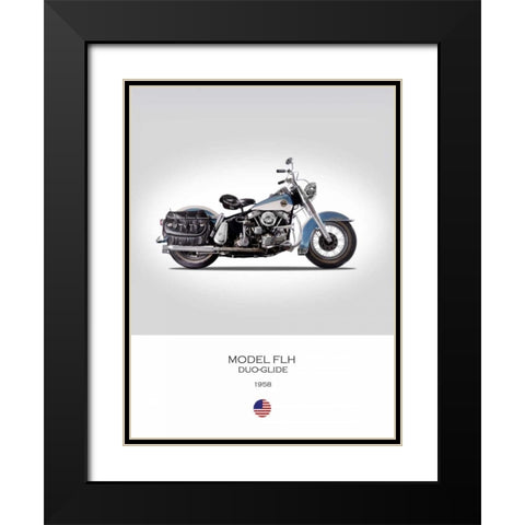 HD Model FLH Duo Glide 1958 Black Modern Wood Framed Art Print with Double Matting by Rogan, Mark