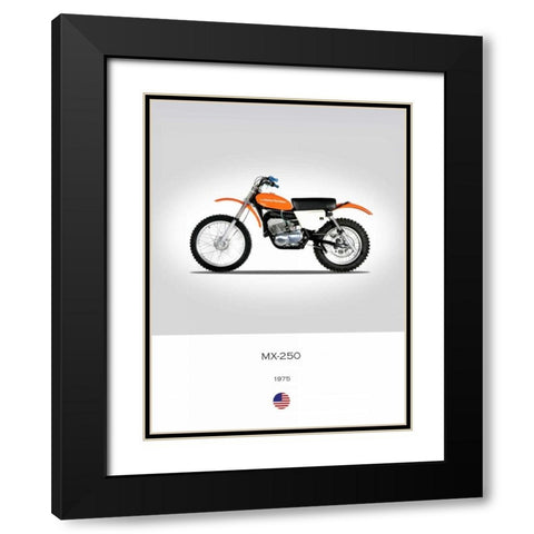 Harley Davidson MX 250 1975 Black Modern Wood Framed Art Print with Double Matting by Rogan, Mark