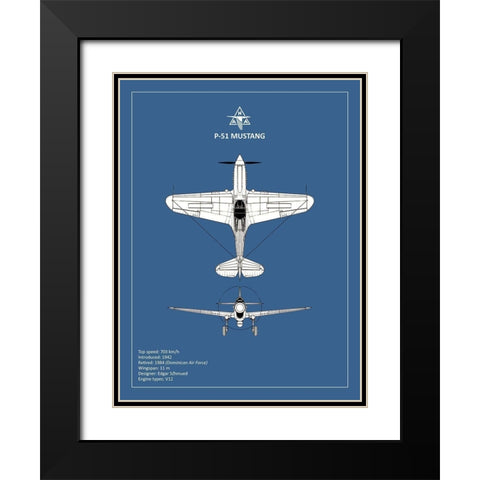 BP P-51 Mustang  Black Modern Wood Framed Art Print with Double Matting by Rogan, Mark