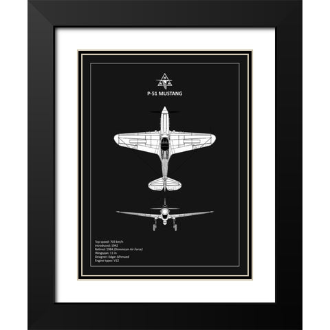 BP P-51 Mustang Black  Black Modern Wood Framed Art Print with Double Matting by Rogan, Mark