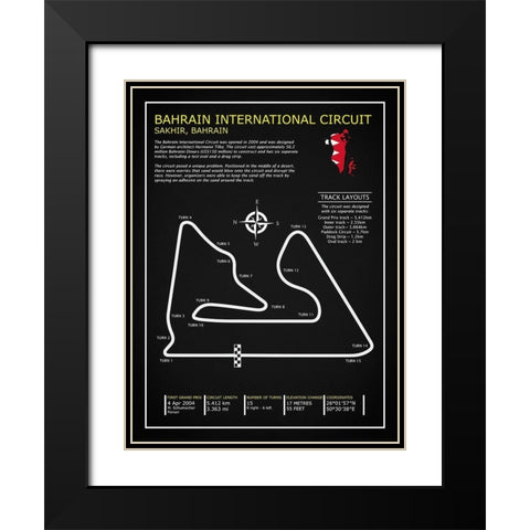 Bahrain Intl. Circuit BL Black Modern Wood Framed Art Print with Double Matting by Rogan, Mark