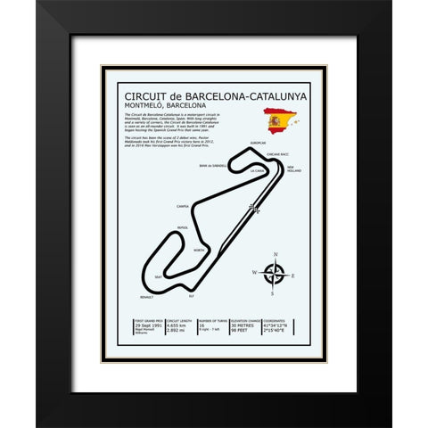 Barcelona-Catalunya Circuit Black Modern Wood Framed Art Print with Double Matting by Rogan, Mark