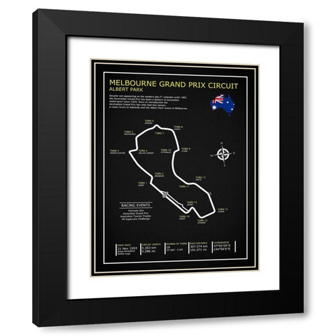 Melbourne GP Circuit BL Black Modern Wood Framed Art Print with Double Matting by Rogan, Mark