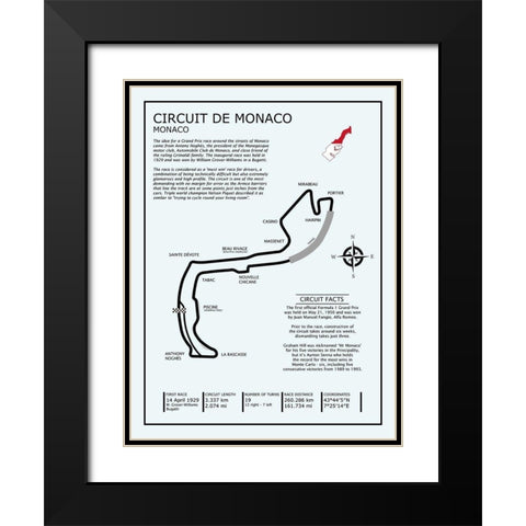 Monaco Circuit Black Modern Wood Framed Art Print with Double Matting by Rogan, Mark