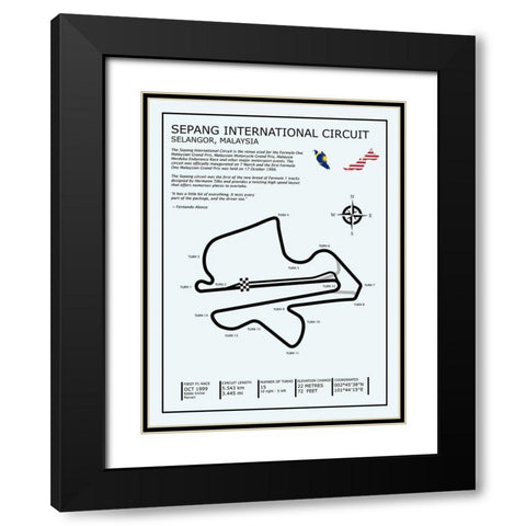SIlverstone Circuit Black Modern Wood Framed Art Print with Double Matting by Rogan, Mark
