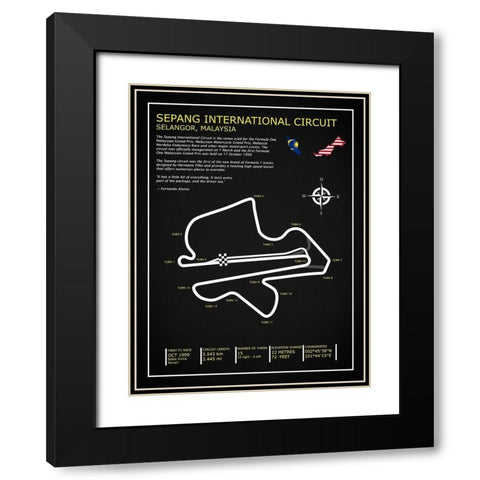 SIlverstone Circuit BL Black Modern Wood Framed Art Print with Double Matting by Rogan, Mark