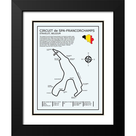 Spa-francorchamps Circuit Black Modern Wood Framed Art Print with Double Matting by Rogan, Mark