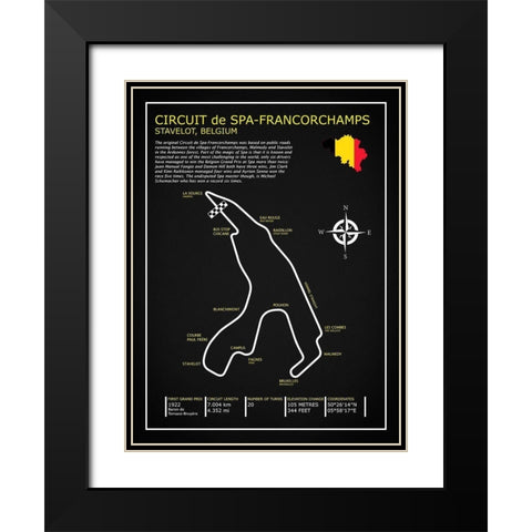 Spa-francorchamps Circuit BL Black Modern Wood Framed Art Print with Double Matting by Rogan, Mark