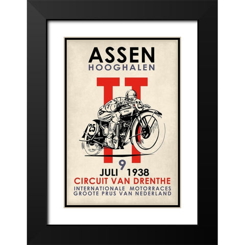 Assen TT Motorcycle Races 1938 Black Modern Wood Framed Art Print with Double Matting by Rogan, Mark
