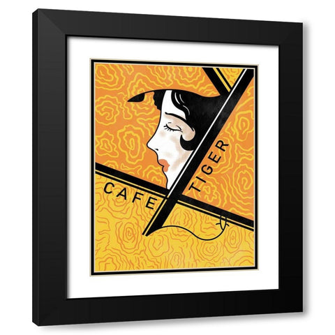 Cafe Tiger Black Modern Wood Framed Art Print with Double Matting by Rogan, Mark
